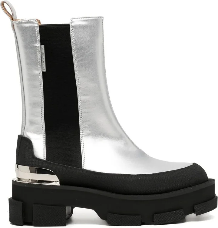 Metallic Leather Ankle Boots