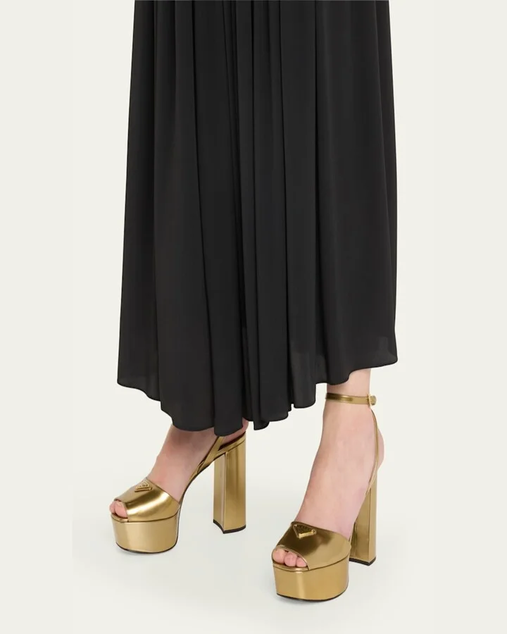 Metallic Leather Ankle-Strap Platform Sandals - Image 2