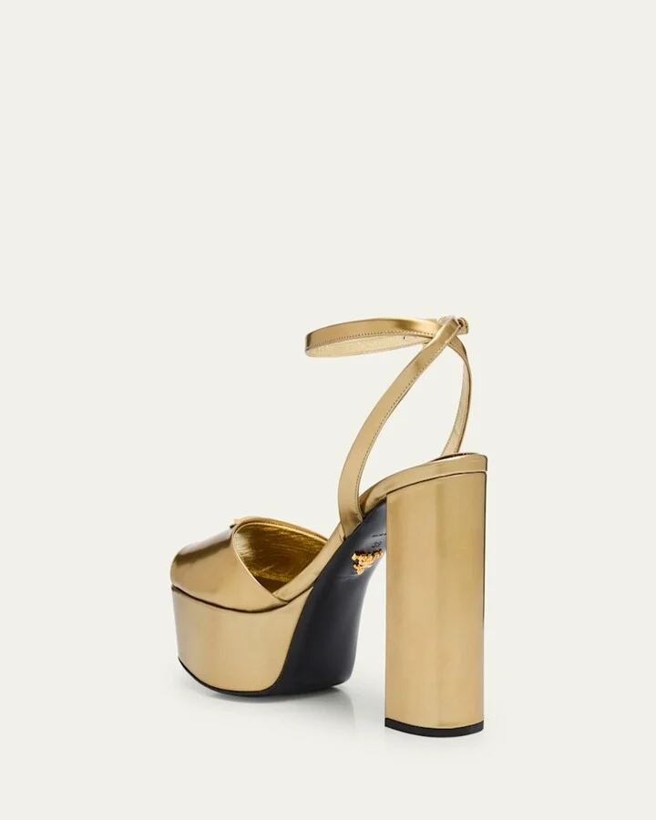 Metallic Leather Ankle-Strap Platform Sandals - Image 3
