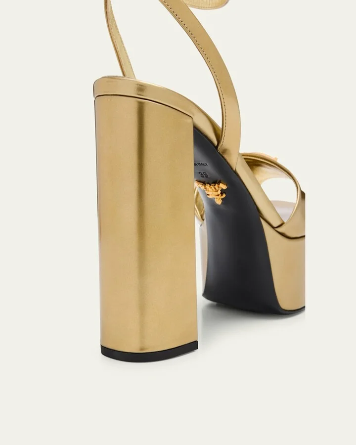 Metallic Leather Ankle-Strap Platform Sandals - Image 4