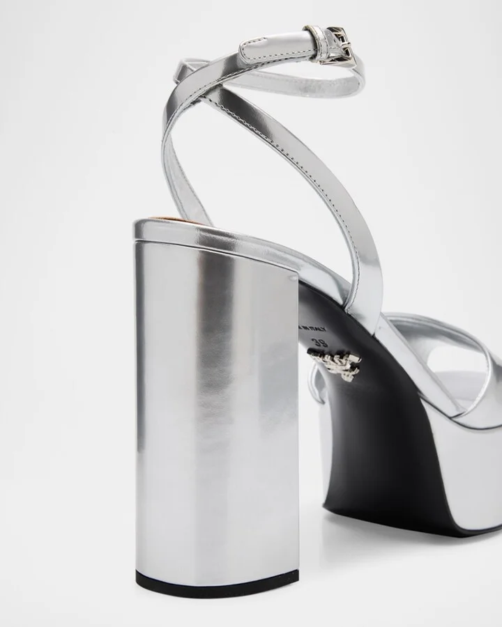 Metallic Leather Ankle-Strap Platform Sandals - Image 7