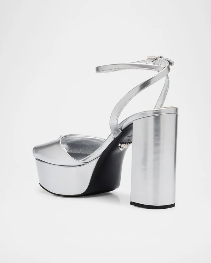 Metallic Leather Ankle-Strap Platform Sandals - Image 8