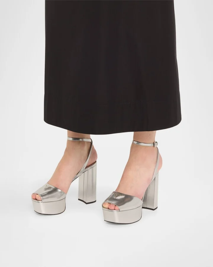 Metallic Leather Ankle-Strap Platform Sandals - Image 9
