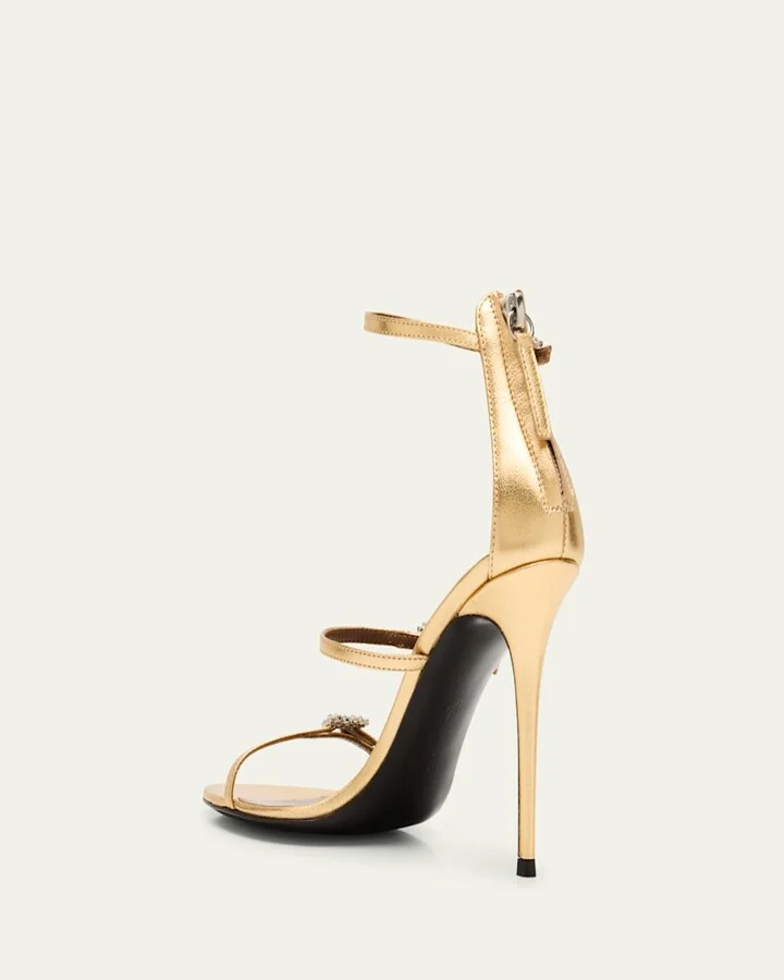 Metallic Leather Ankle-Strap Sandals - Image 2