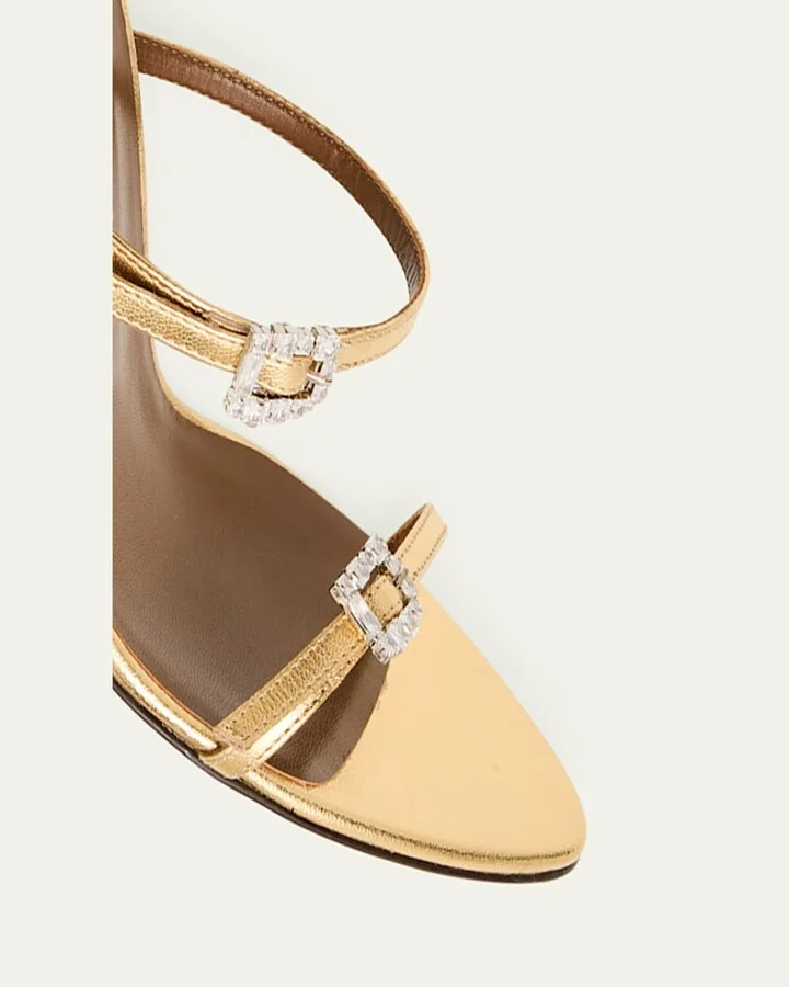 Metallic Leather Ankle-Strap Sandals - Image 10