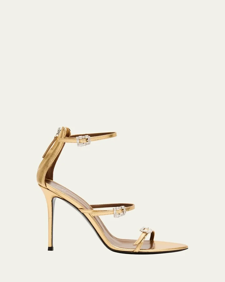 Metallic Leather Ankle-Strap Sandals