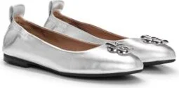 Metallic-leather ballerina pumps with Double B monogram- Silver Women's Shoes size 7