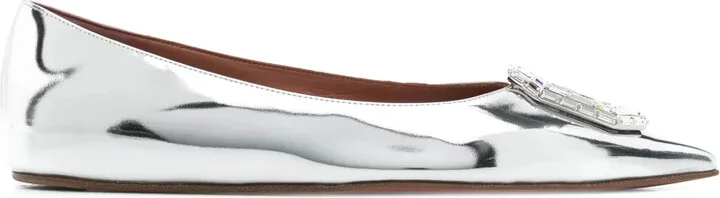 Metallic-Leather Ballet Flats