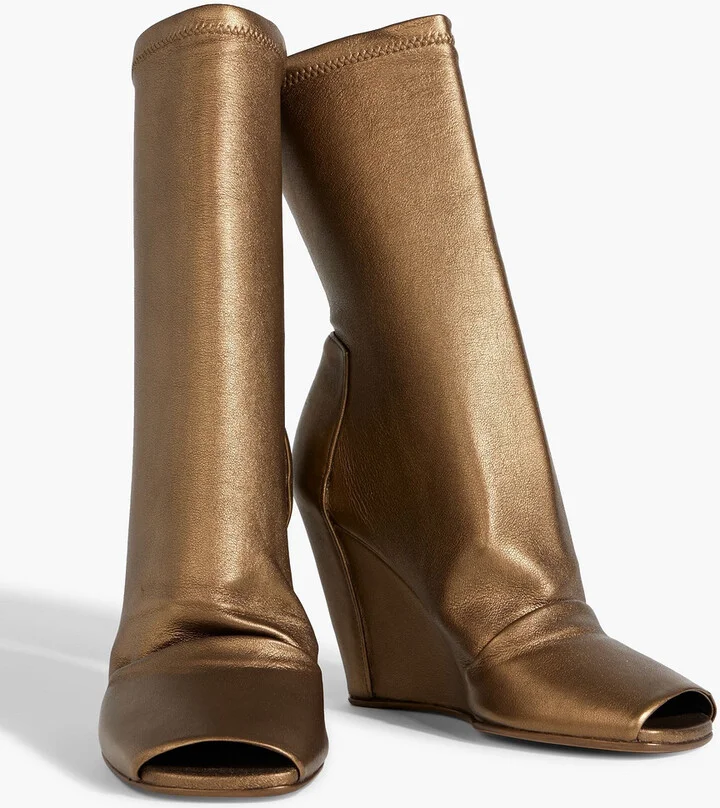Metallic leather-blend wedge ankle boots - Image 2