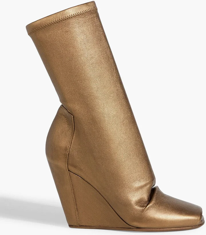 Metallic leather-blend wedge ankle boots