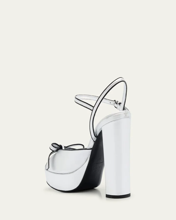 Metallic Leather Bow Peep-Toe Platform Sandals - Image 3