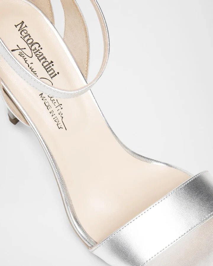 Metallic Leather Bow Sandals - Image 2