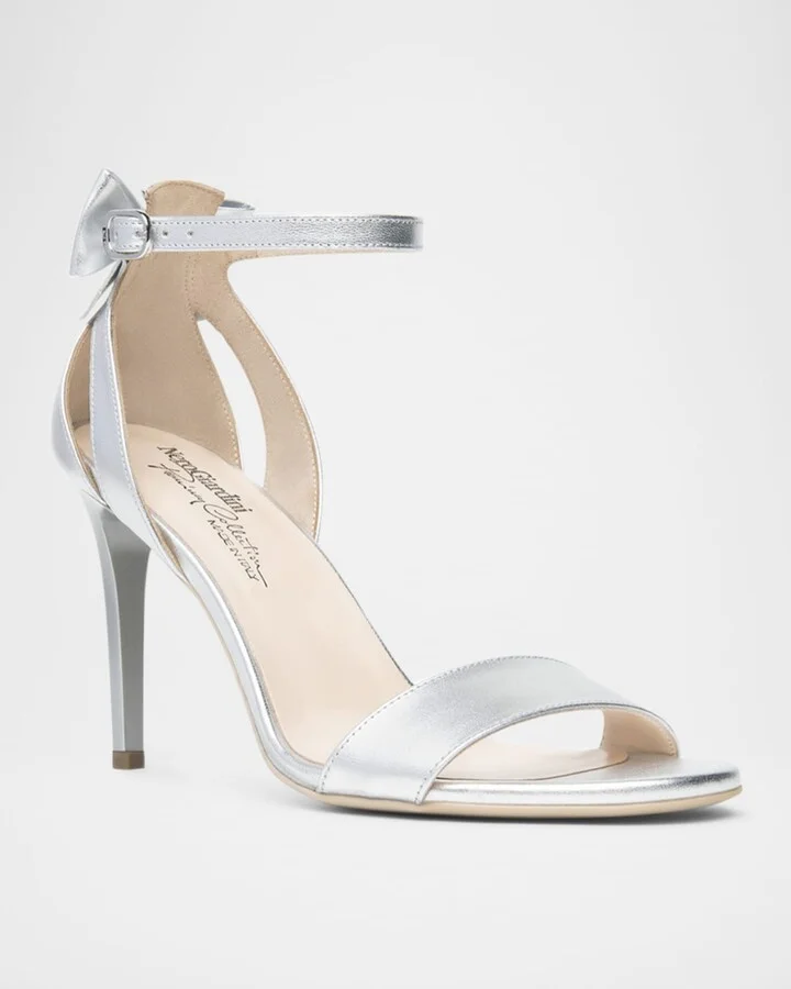 Metallic Leather Bow Sandals - Image 3