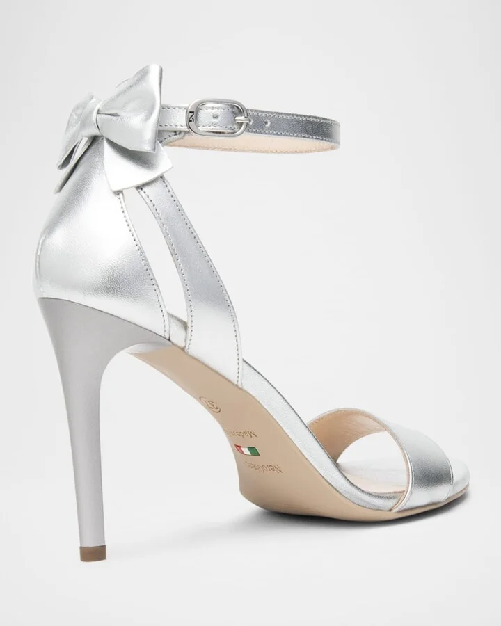 Metallic Leather Bow Sandals - Image 4