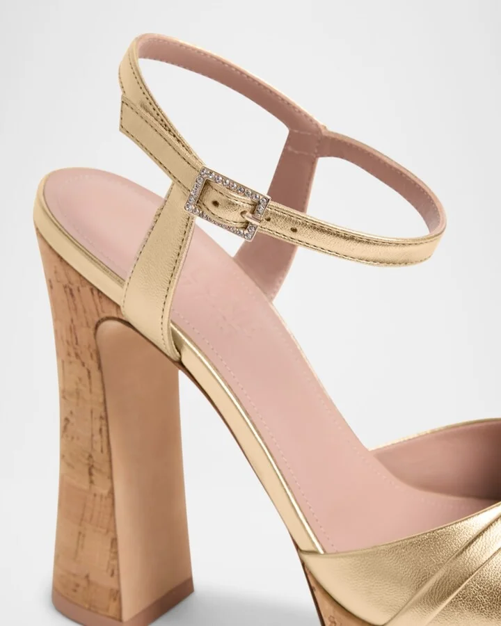 Metallic Leather Crisscross Cork Platform Sandals - Image 5