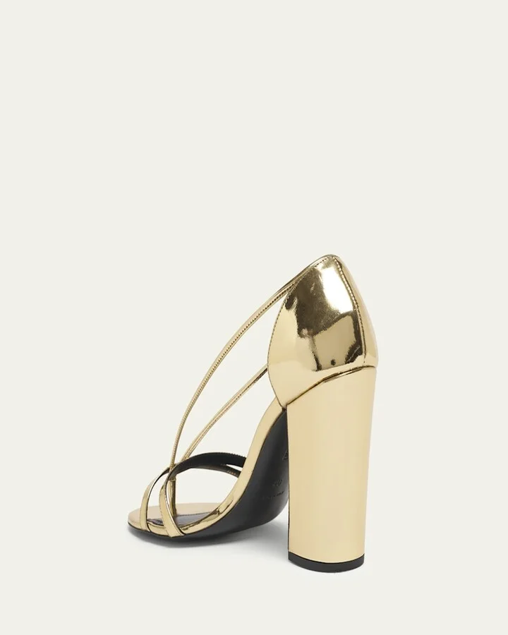 Metallic Leather Dual-Strap Block-Heel Sandals - Image 8