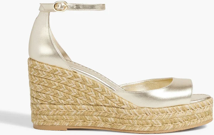 Metallic leather espadrille wedge sandals