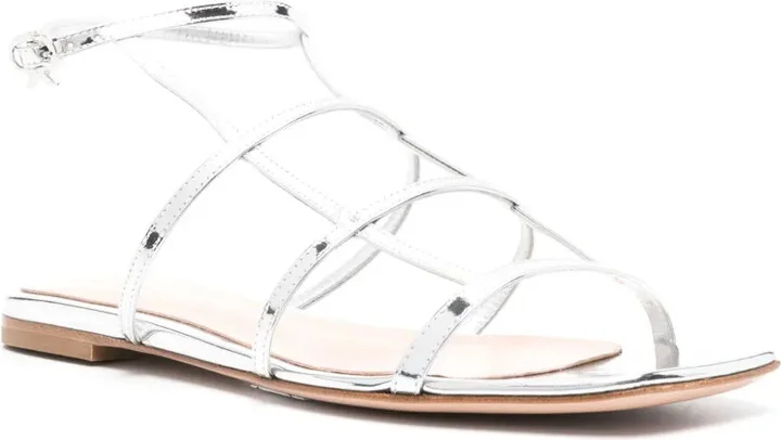 Metallic Leather Flat Sandals - Image 2