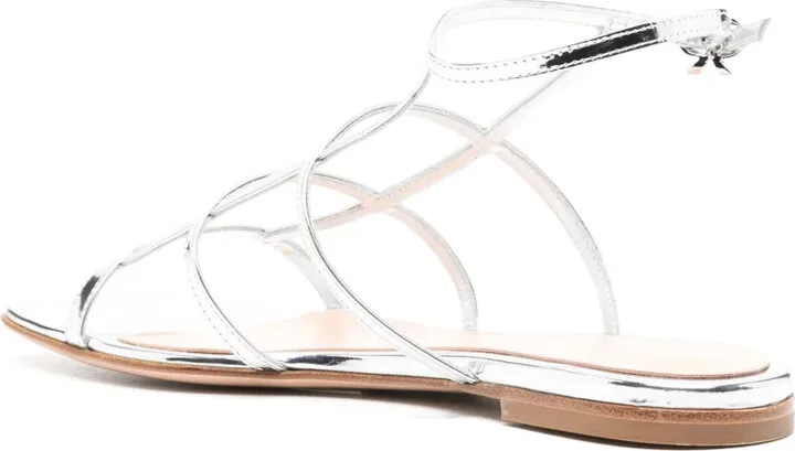 Metallic Leather Flat Sandals - Image 3