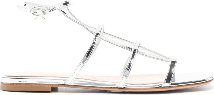 Metallic Leather Flat Sandals
