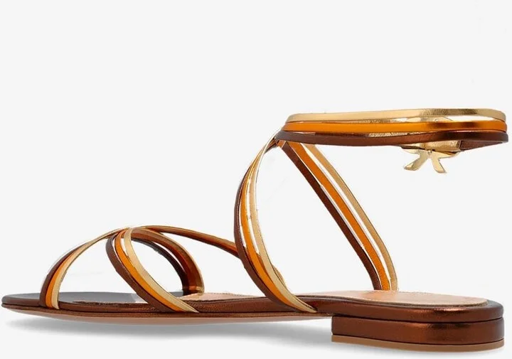 Metallic Leather Flats Sandals - Image 2