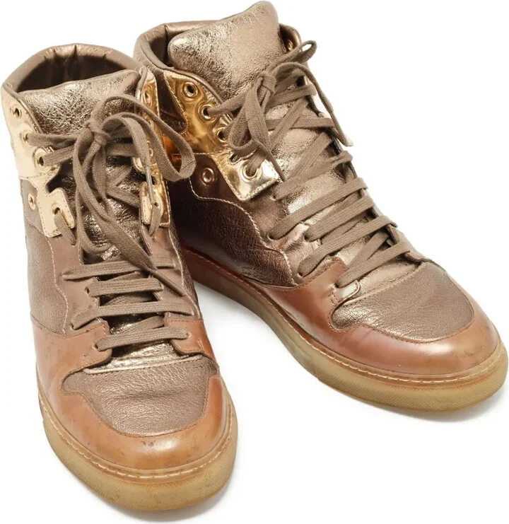 Metallic Leather High-Top Sneakers - Image 2