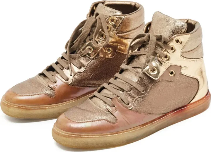 Metallic Leather High-Top Sneakers - Image 3