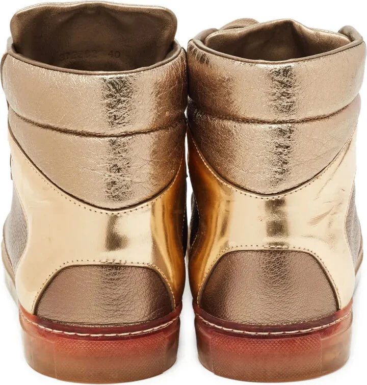 Metallic Leather High-Top Sneakers - Image 4