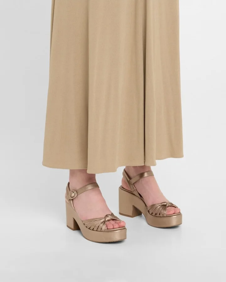 Metallic Leather Knot Ankle-Strap Platform Sandals - Image 4