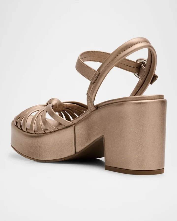 Metallic Leather Knot Ankle-Strap Platform Sandals - Image 5