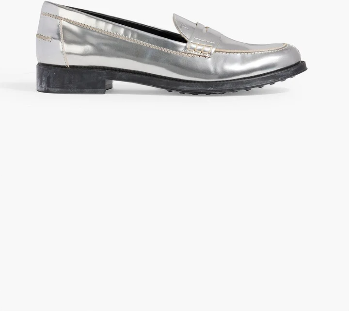 Metallic leather loafers