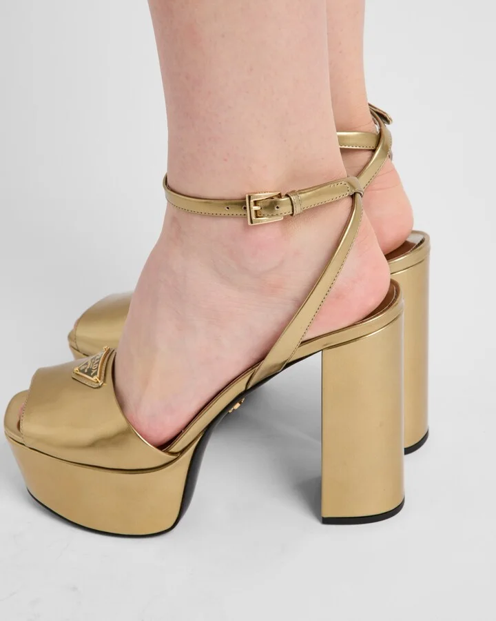 Metallic leather platform sandals - Image 3