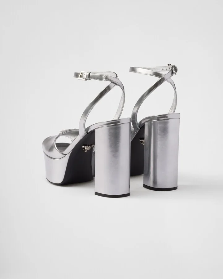 Metallic leather platform sandals - Image 5