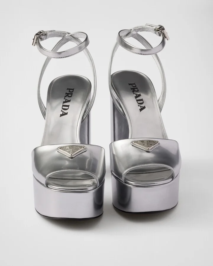 Metallic leather platform sandals - Image 6
