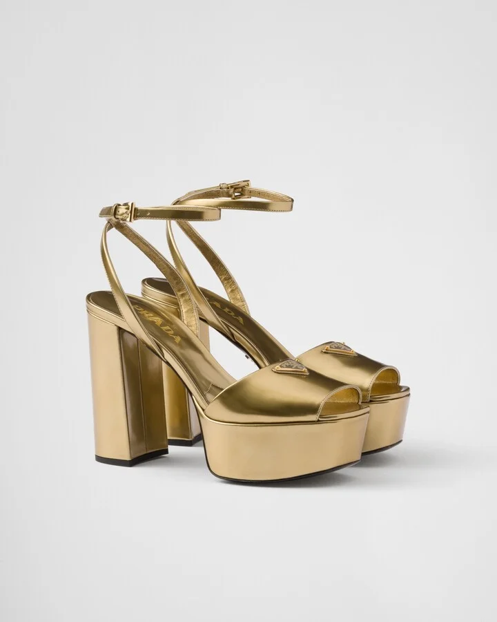 Metallic leather platform sandals