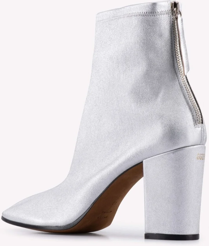 Metallic Leather Pointed Ankle Boots - Image 3