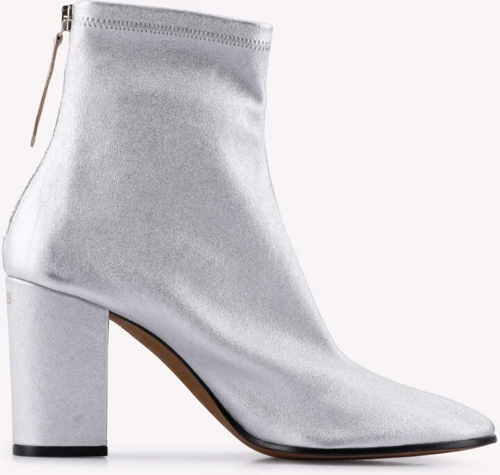 Metallic Leather Pointed Ankle Boots
