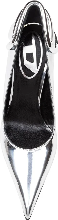 Metallic Leather Pumps With Curved Heel Silver Color - Image 3