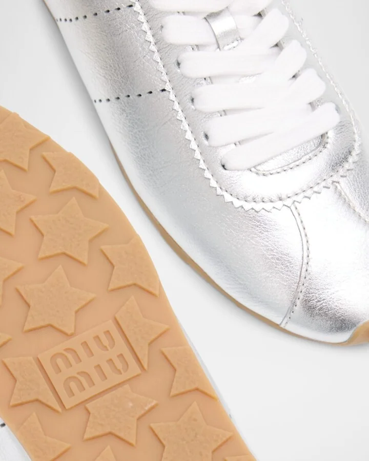 Metallic Leather Retro Runner Sneakers - Image 2
