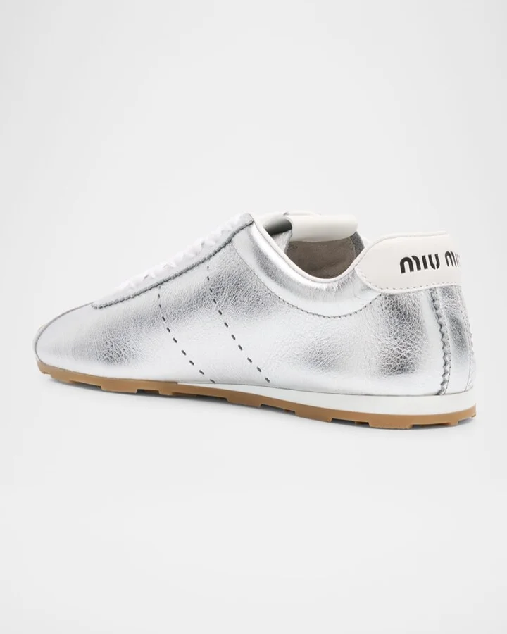 Metallic Leather Retro Runner Sneakers - Image 4