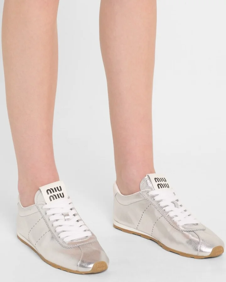 Metallic Leather Retro Runner Sneakers - Image 5