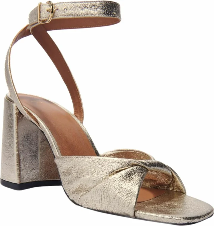 Metallic leather sandals with heels - Image 3