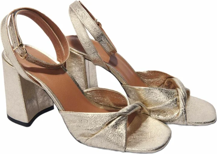 Metallic leather sandals with heels - Image 4