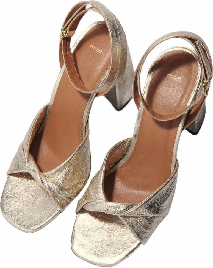 Metallic leather sandals with heels - Image 5