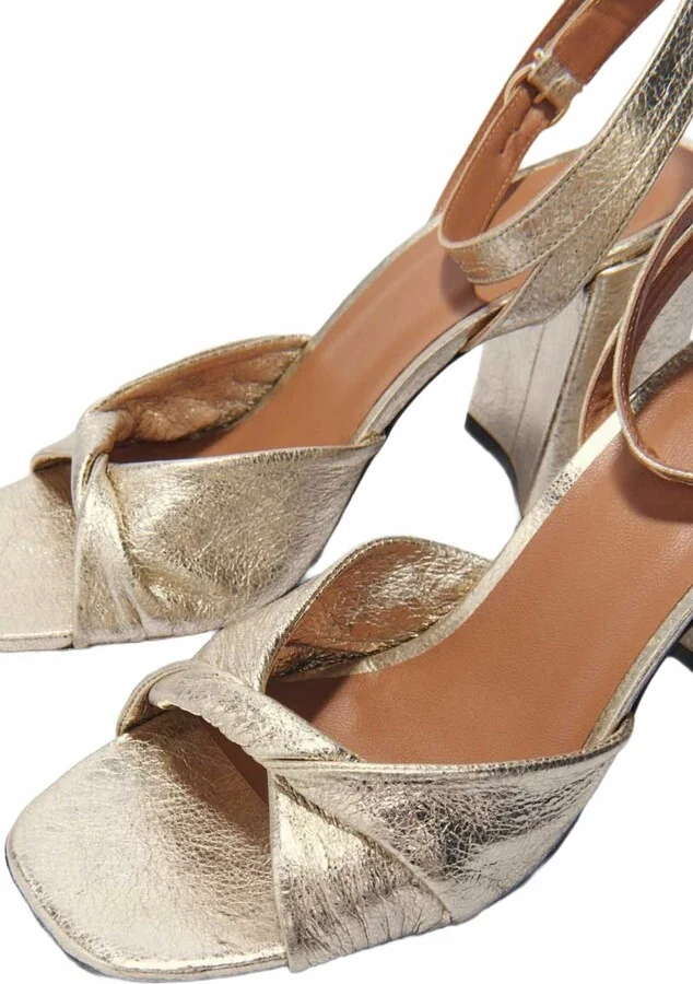 Metallic leather sandals with heels - Image 6