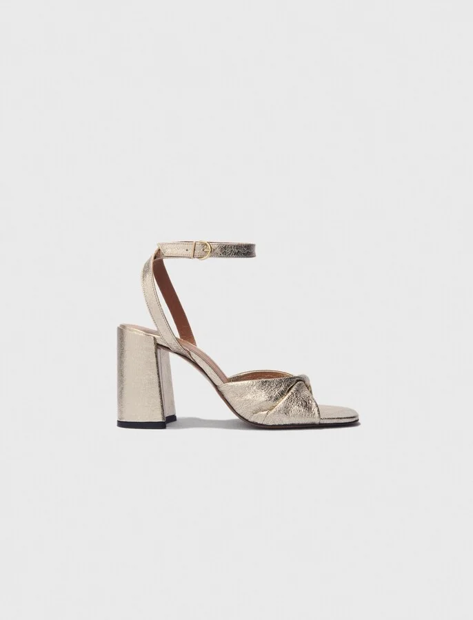 Metallic leather sandals with heels
