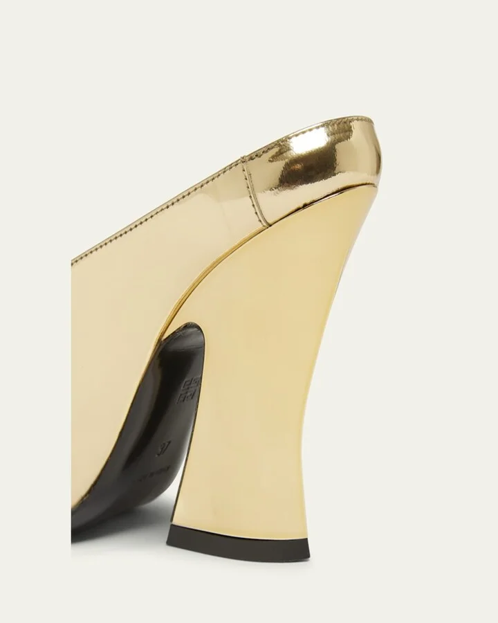 Metallic Leather Sculpted Block-Heel Mules - Image 2