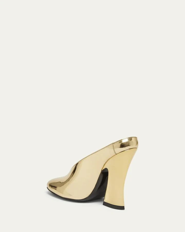 Metallic Leather Sculpted Block-Heel Mules - Image 3