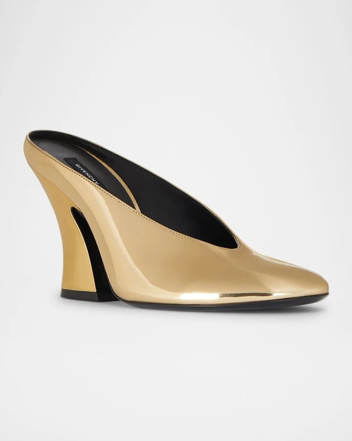 Metallic Leather Sculpted Block-Heel Mules - Image 4