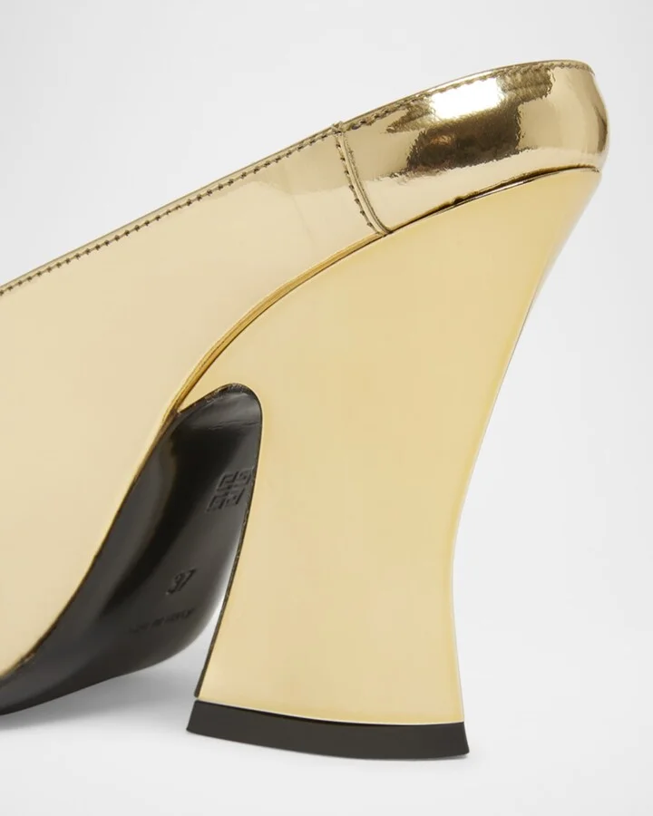 Metallic Leather Sculpted Block-Heel Mules - Image 6
